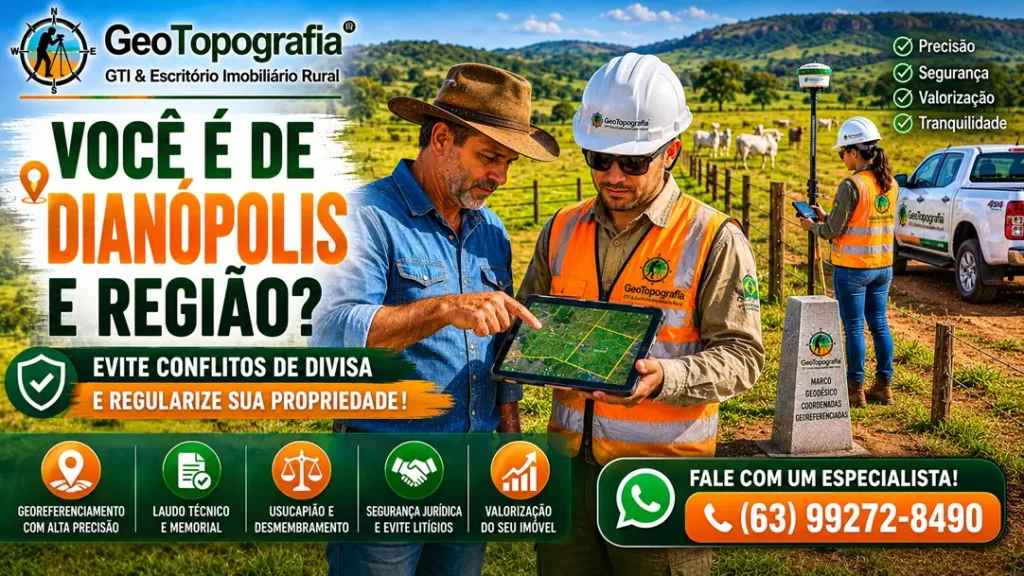 Equipe da GeoTopografia realizando georreferenciamento rural em Dianópolis/TO.