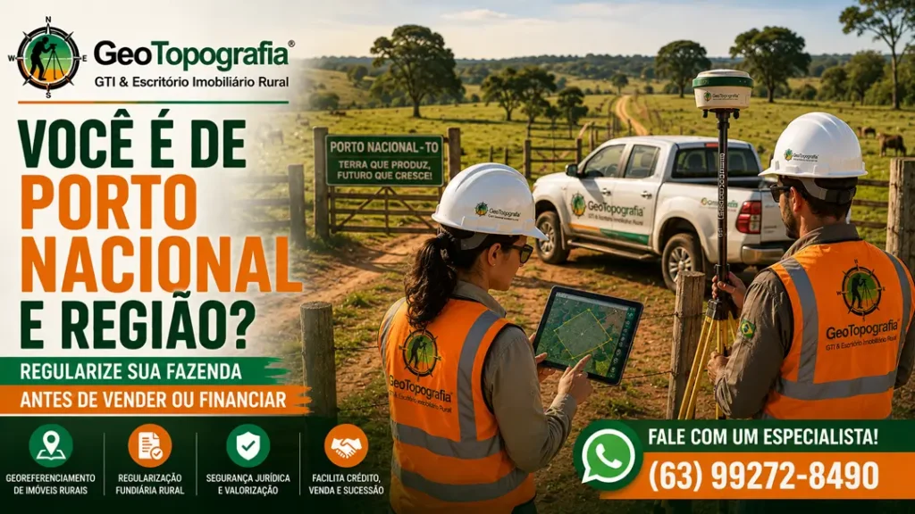 Equipe da GeoTopografia realizando georreferenciamento rural em fazenda em Porto Nacional TO.