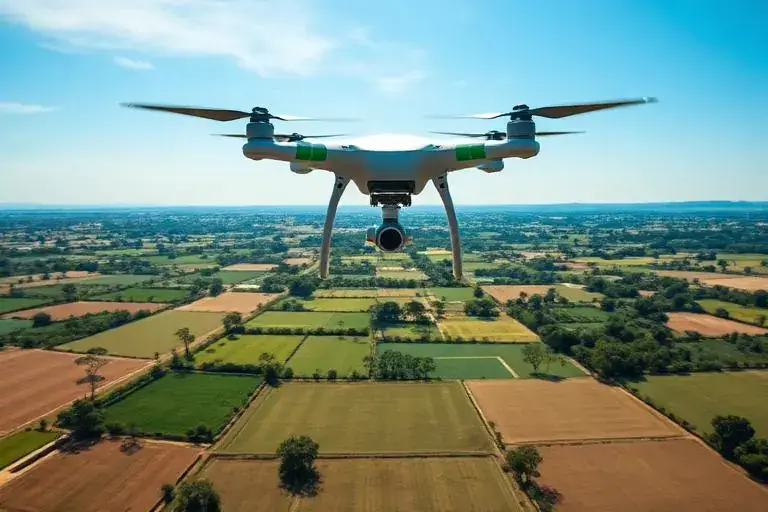 Drone sobrevoando área rural