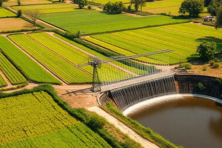 Canal de irrigação em lavoura