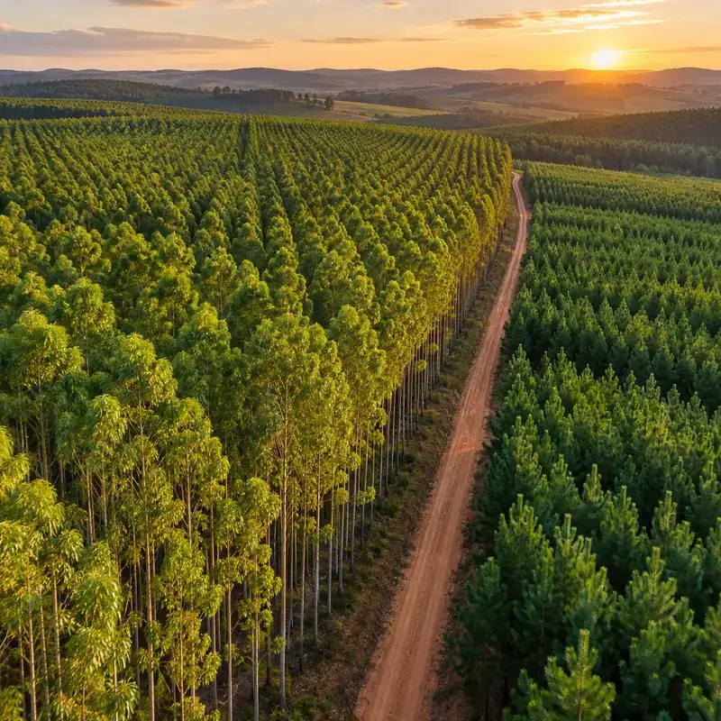 Floresta plantada de eucalipto e pinus